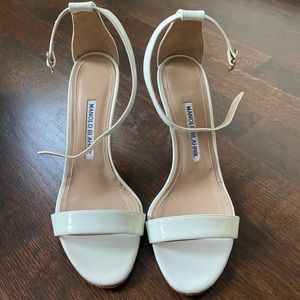 Manolo Blahnik Chaos white strap 90mm heels sandals